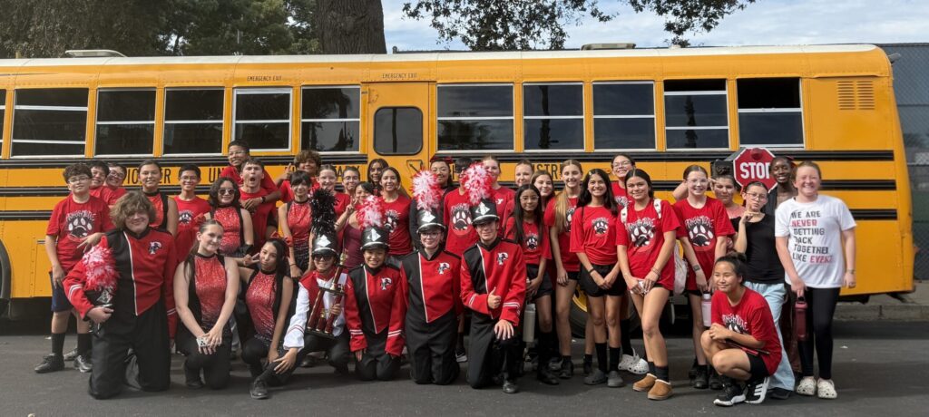 Pioneer Panther Pride Marching Band & Color Guard earned 1st Place in Division V at the 45th Annual Visalia Band Review