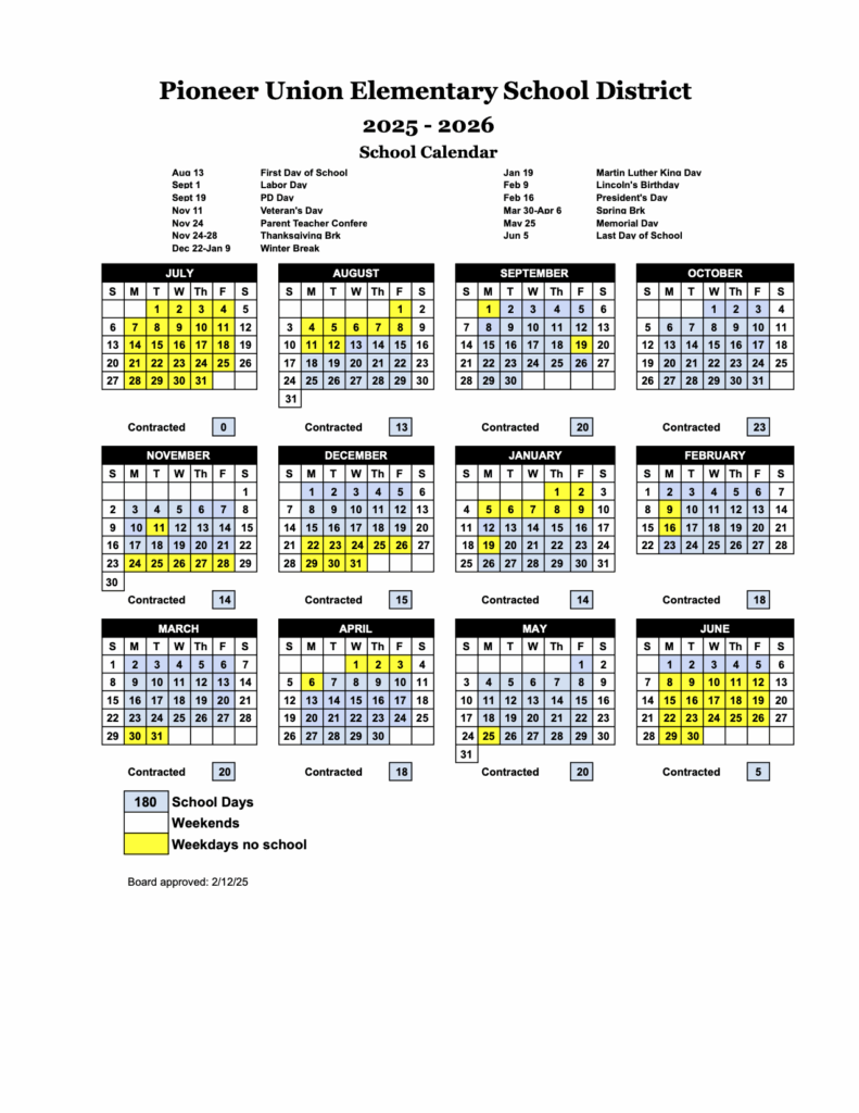 2025-2026 School Calendar
